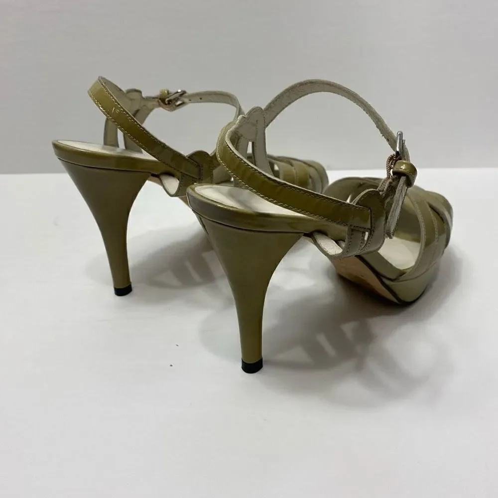 Stuart Weitzman Patent Tan Strappy Heels